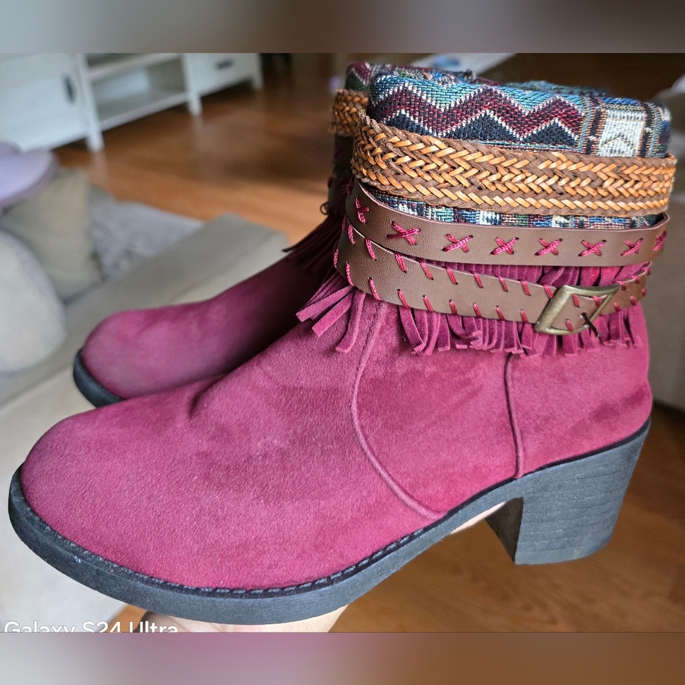 Etc! Burgundy Women's Ankle Boots Zipper, Sz 8/9